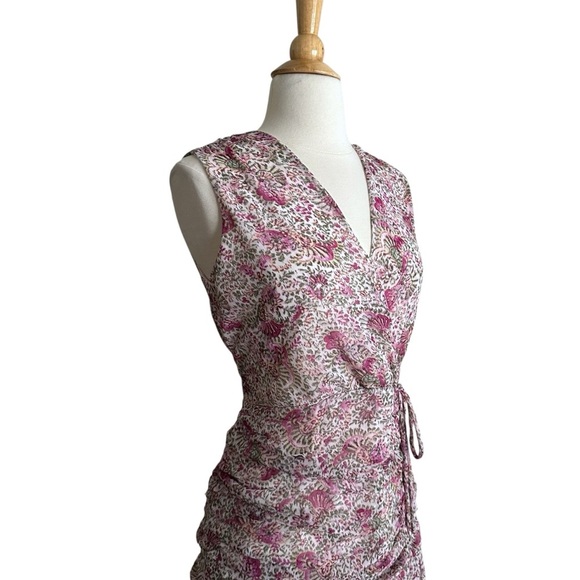 ANN TAYLOR Floral Chiffon Ruched Flare MIDI Dress Surplice Neck Cottagecore 8P‎ - Picture 5 of 16